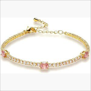 Gold Plated Tennis Bracelet with Cubic Zirconia Adjustable Fit